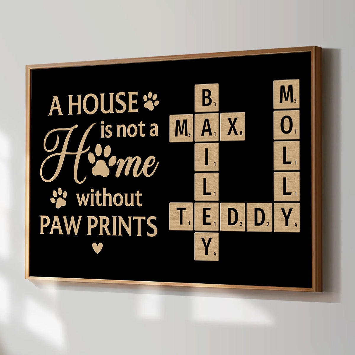 Pet Lover Home Decor Home With Paw Prints Crossword Puzzle Art Black Theme Personalized Poster