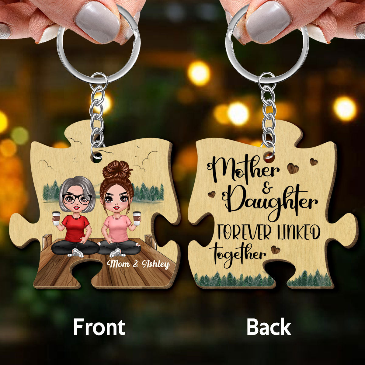 Mother Daughter Linked Forever Mother‘s Day Gift Personalized Wooden Keychain