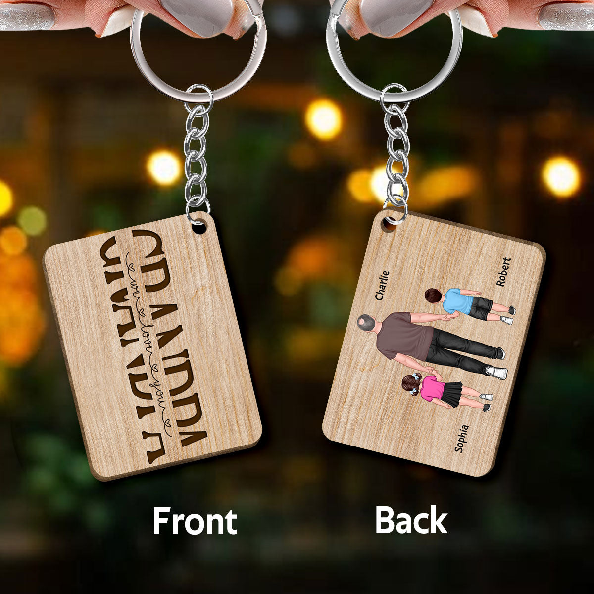 Best Grandpa Ever Back View Walking Man & Kids Personalized Wooden Keychain