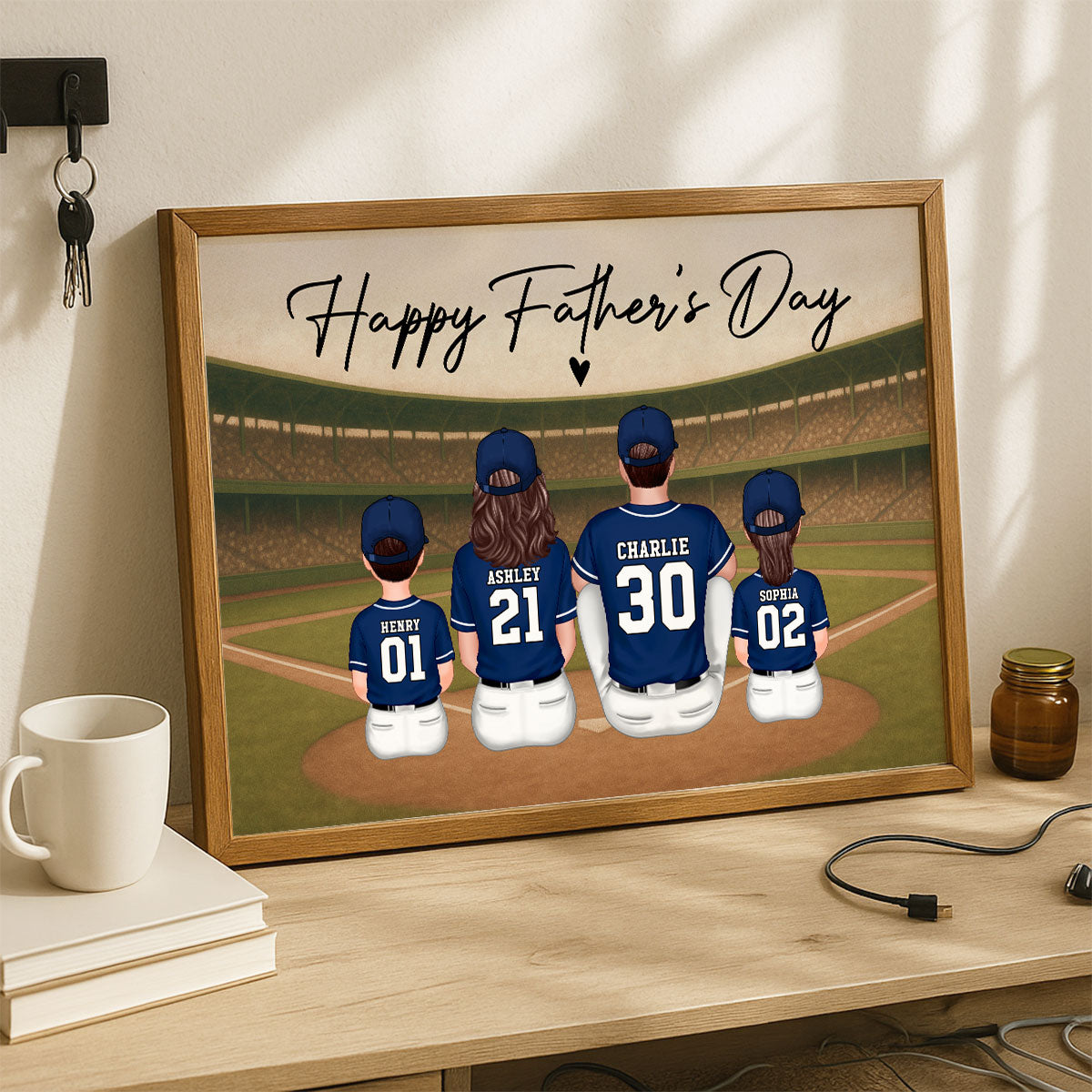 Retro Vintage Baseball Family Daddy's Dream Team Personalized Poster| Heartfelt Father's Day Gift For Dad, Husband