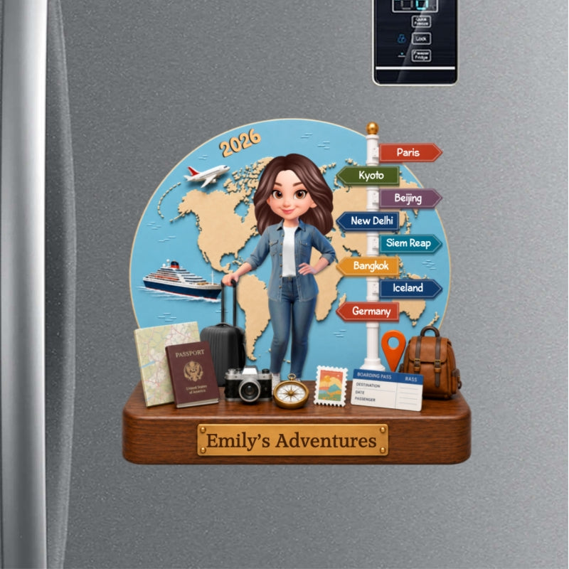 Traveling Destination Travel Adventure 2D Flat - Personalized Acrylic Magnet