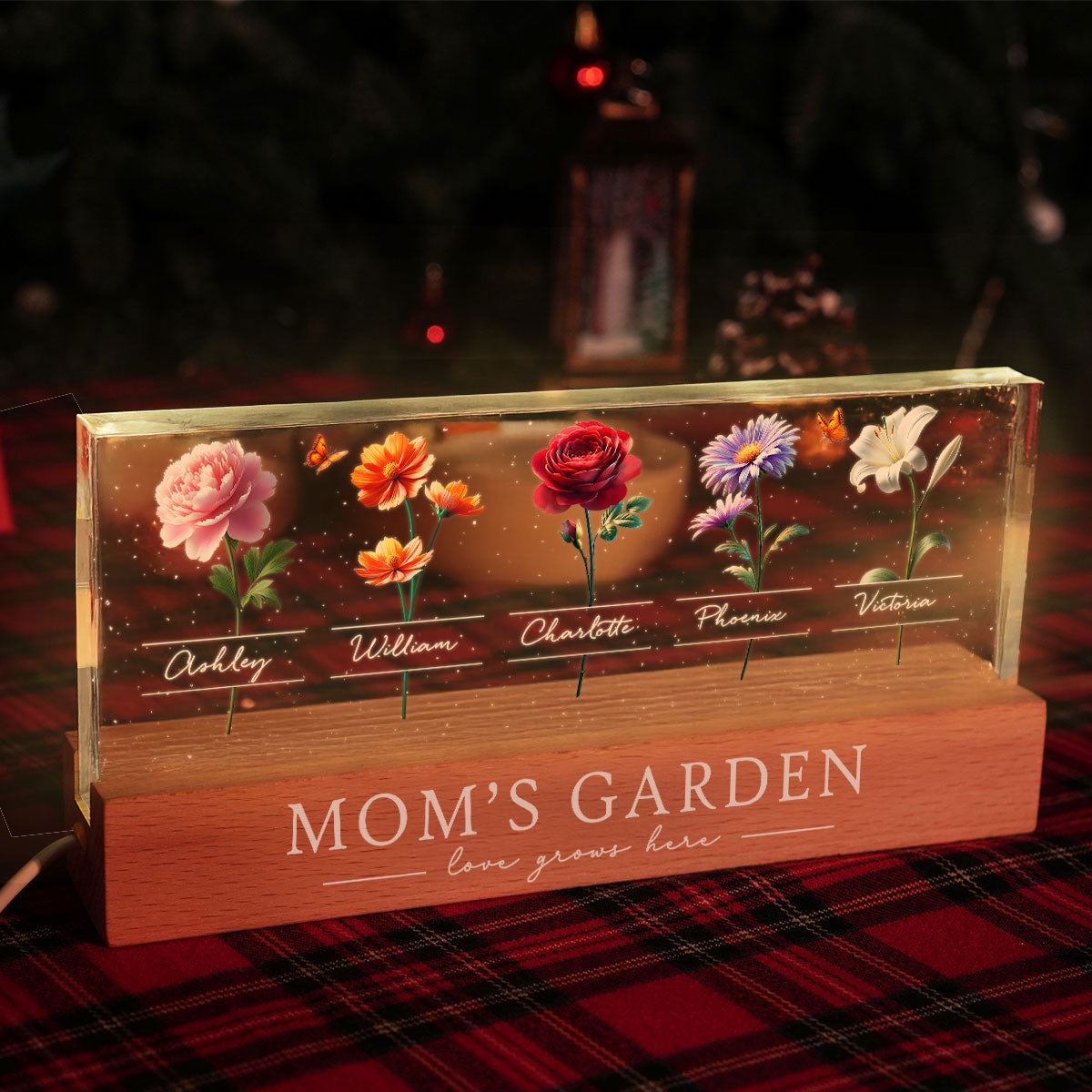 Mom's Garden 3D Effect Birth Month Flower Personalized Acrylic Block LED Night Light, Heartfelt 2025 Gift For Mom, Grandma