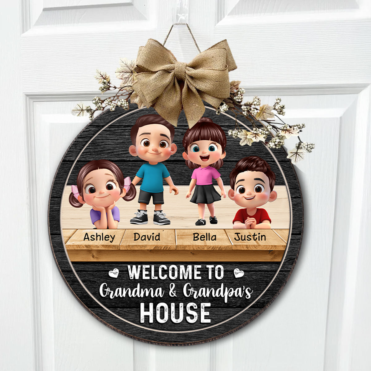 Welcome to Grandma & Grandpa's House Personalized Wooden Door Sign, Fall Decor for Grandparents