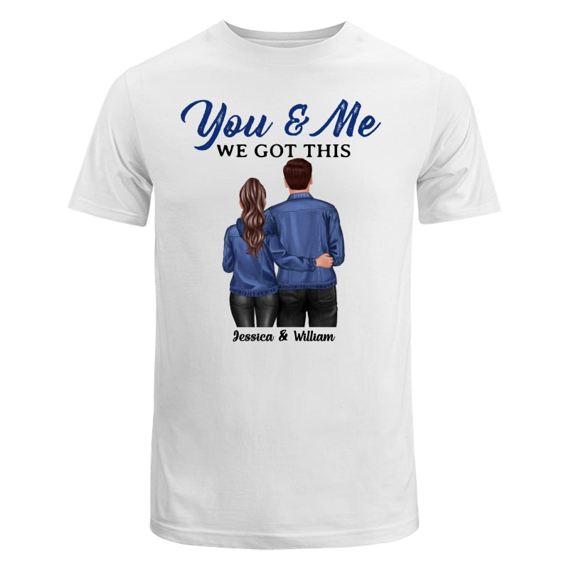 Denim Back View Couple Standing Hugging Personalized Shirt