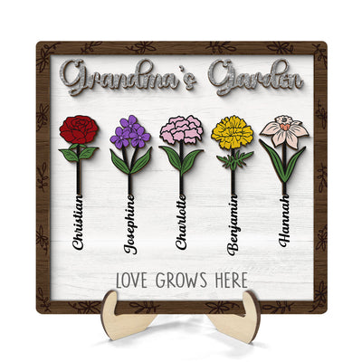 Grandma's Garden Birth Month Flower Personalized 2-Layer Wooden Plaque