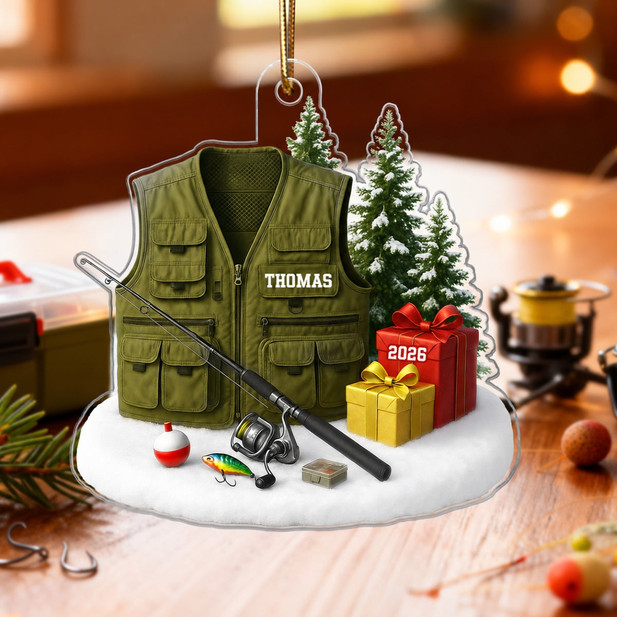 3D Effect Fisherman Things - Personalized Acrylic Ornament - Christmas Gift For Fishing Lovers