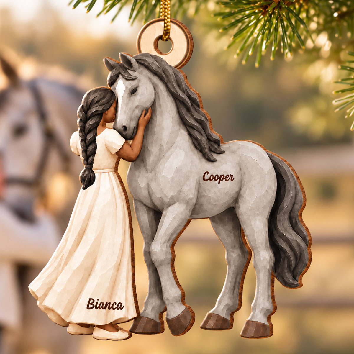 Girl Loves Her Horse 2D Flat - Personalized Wooden Ornament - Christmas Keepsake Gift For Horse Lover