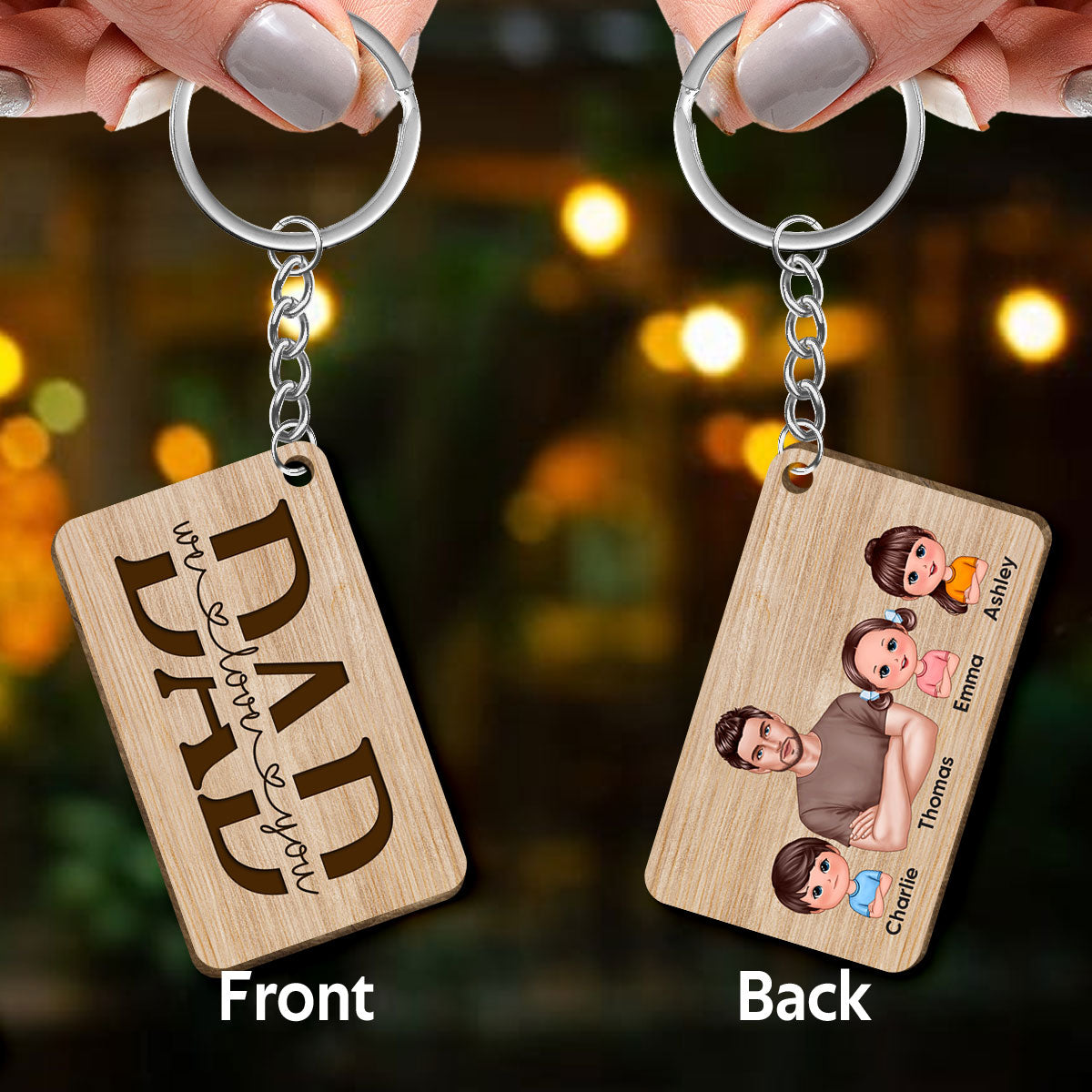 Best Dad Ever Crossed Hands Man Doll Kids Personalized Wooden Keychain