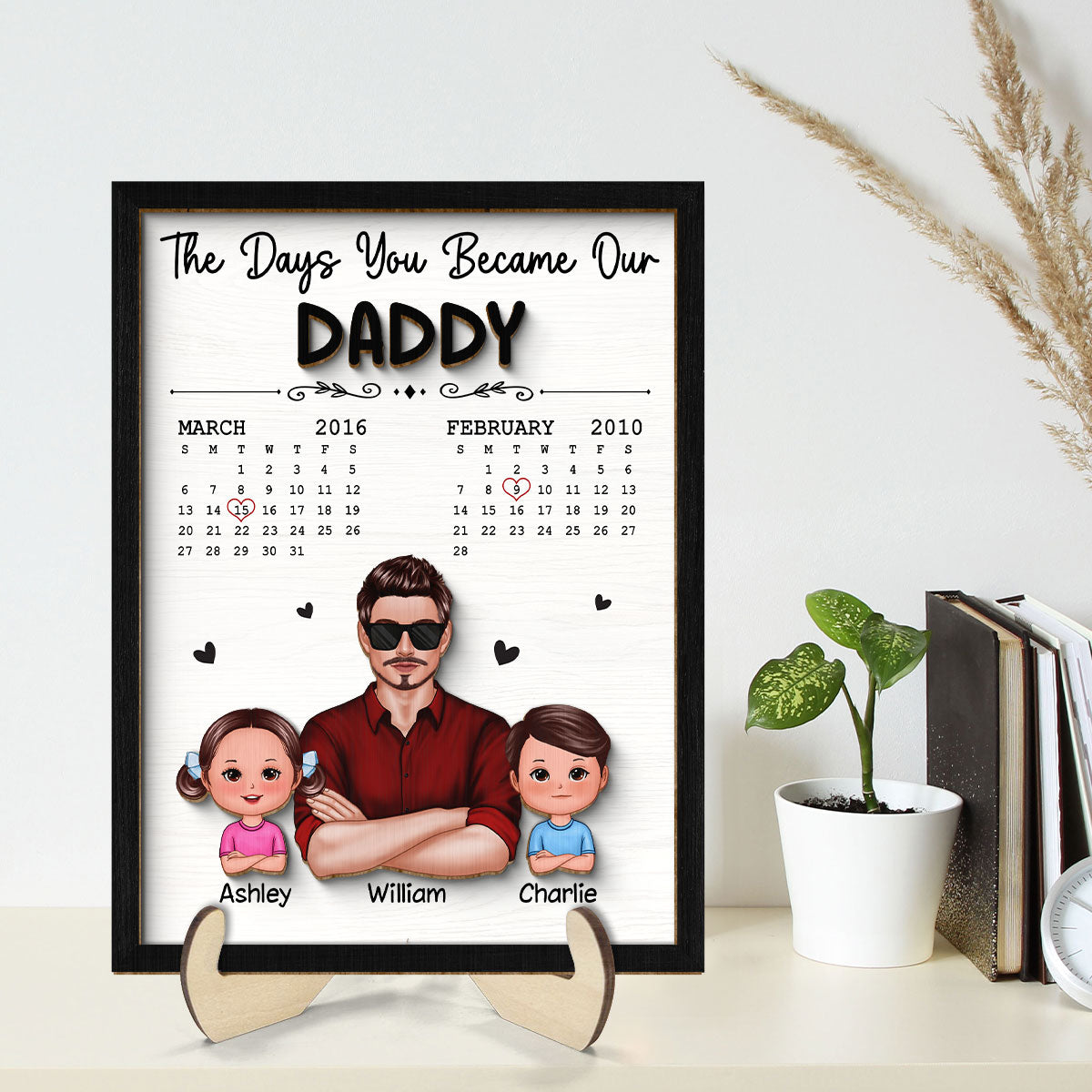 The Days You Became Our Dad Man & Doll Kids Personalized 2-Layer Wooden Plaque
