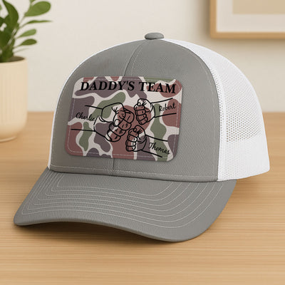 Dad Camouflage Pattern Fist Bump Outline Personalized Leather Patch Hat