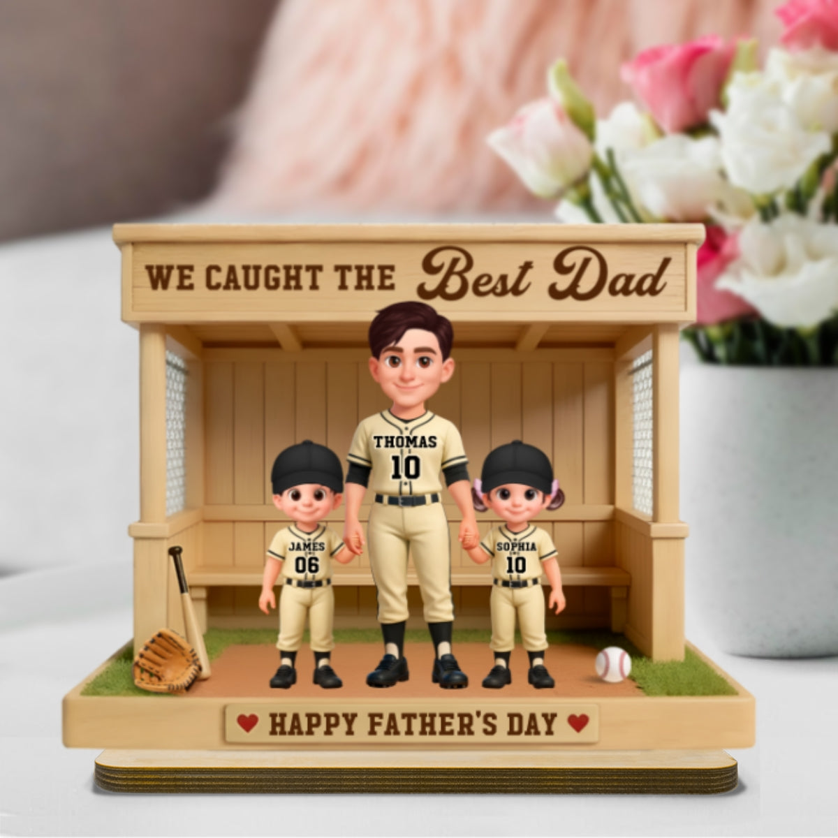We Caught The Best Dad Baseball Dugout - Personalized 2-Layered Wooden Plaque - Father's Day Gift For Baseball Dad