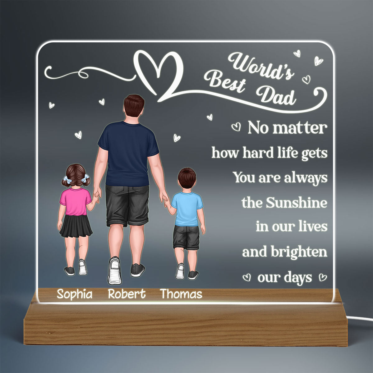 World‘s Best Dad Standing Dad Kids Personalized Acrylic Custom Shape LED Night Light