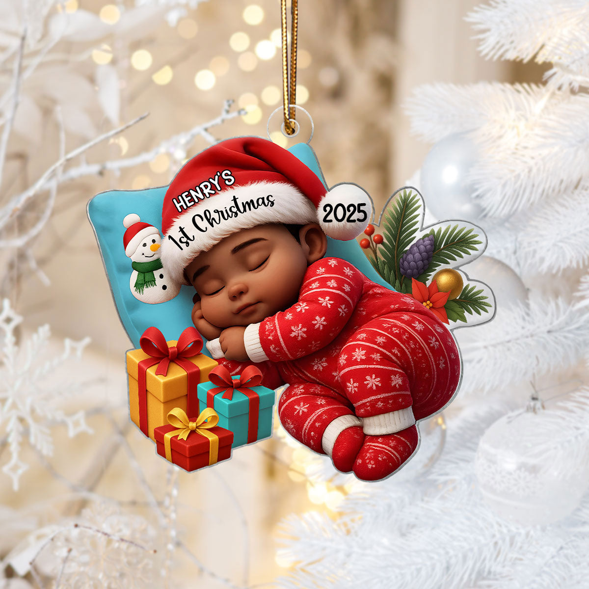 Sleeping Baby in Christmas Cheer Personalized Acrylic Ornament, Baby's 1st Christmas Keepsake, Baby Gift from Grandparents