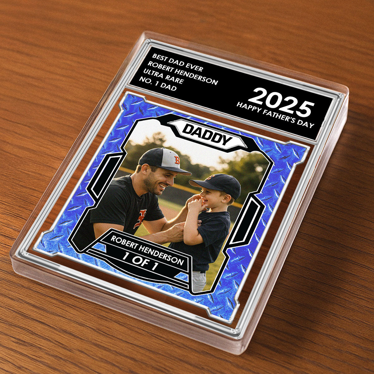 Custom Photo No. 1 Dad Trading Card Style Personalized Acrylic Block Plaque
