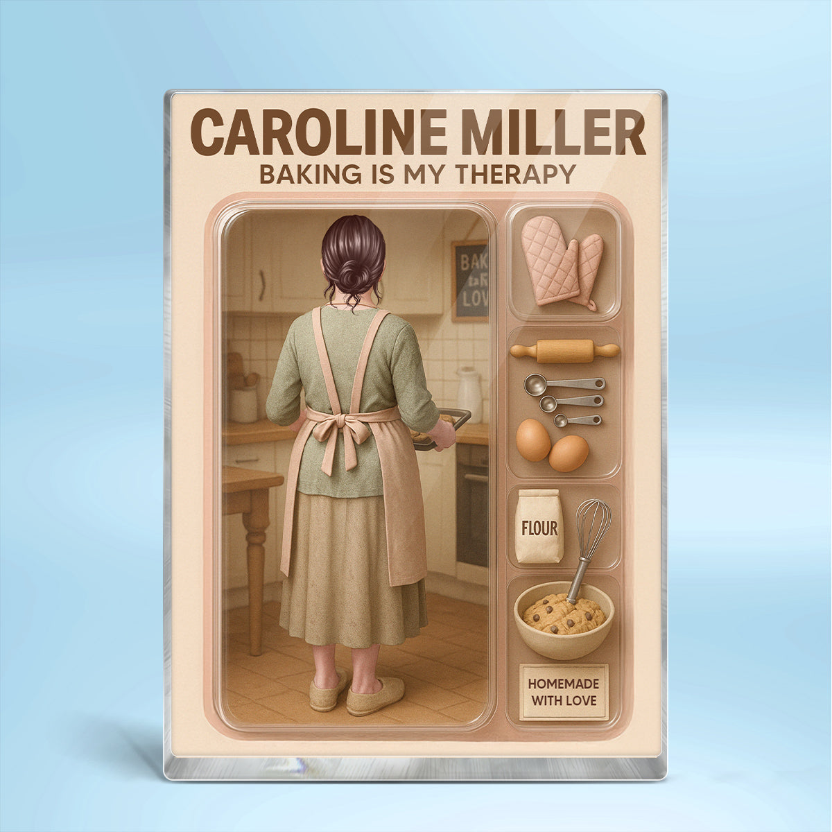 Baking Mom Grandma Realistic Figure Style Personalized Acrylic Block Plaque