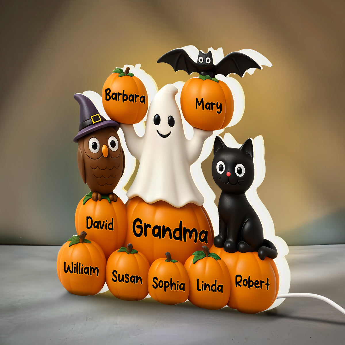 3D Effect Halloween Grandma Pumpkins Kids Names Personalized LED Light Box