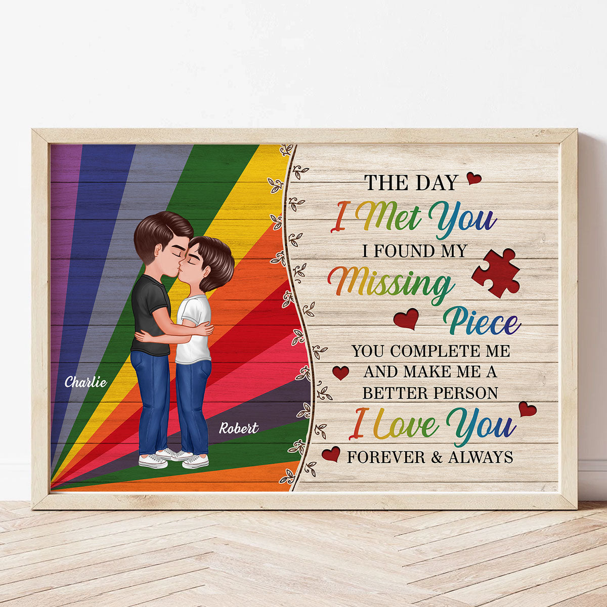 Colorful Wood Pallets The Day I Met You LGBTQ Couple Kissing Personalized Poster, Pride Month Gift