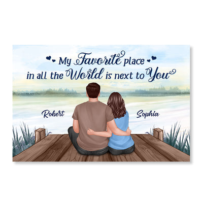 Couple Sitting Back View Lake Personalized Horizontal Poster