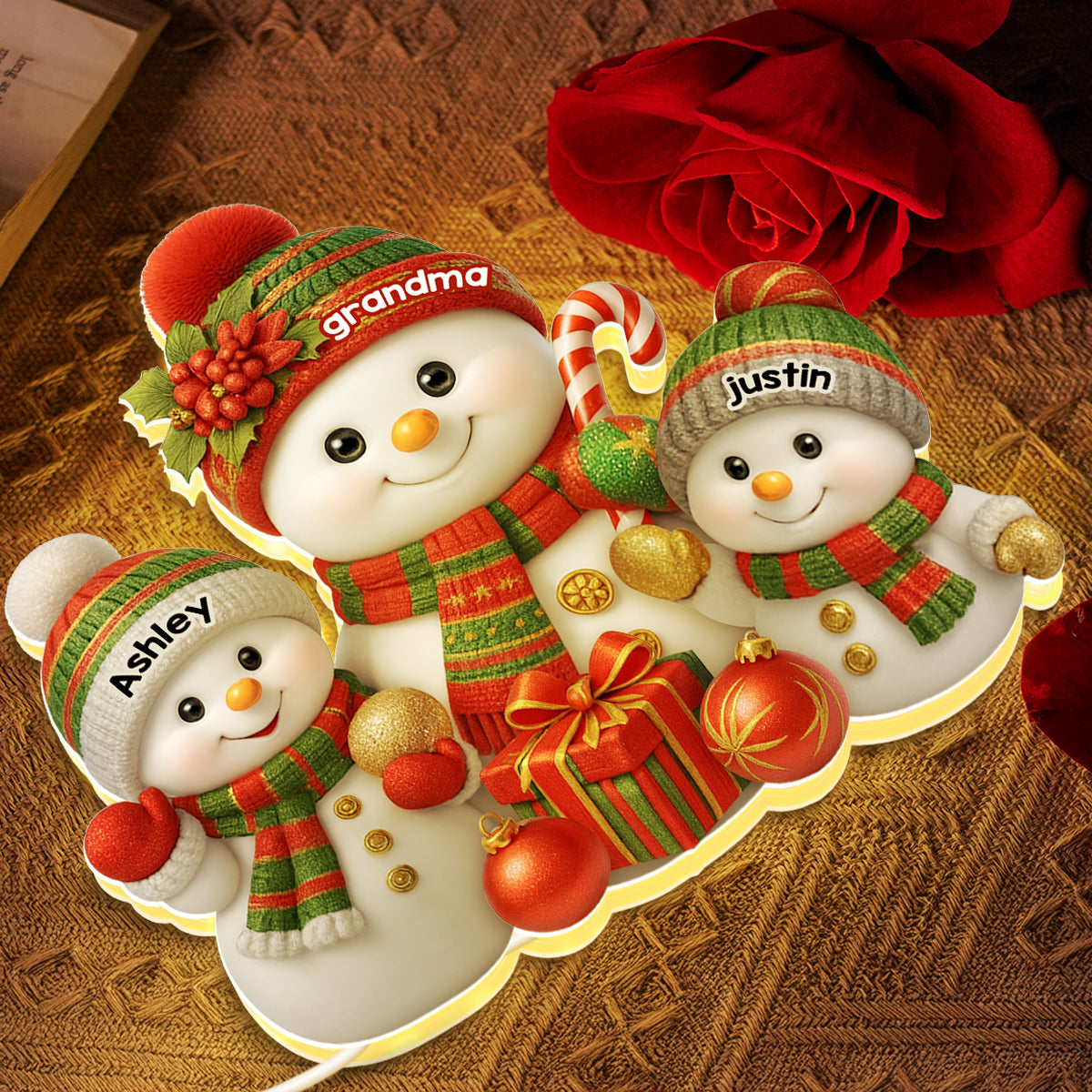 Festive Snowman Grandma & Grandkids - Personalized Light Box - Christmas Gift for Grandma