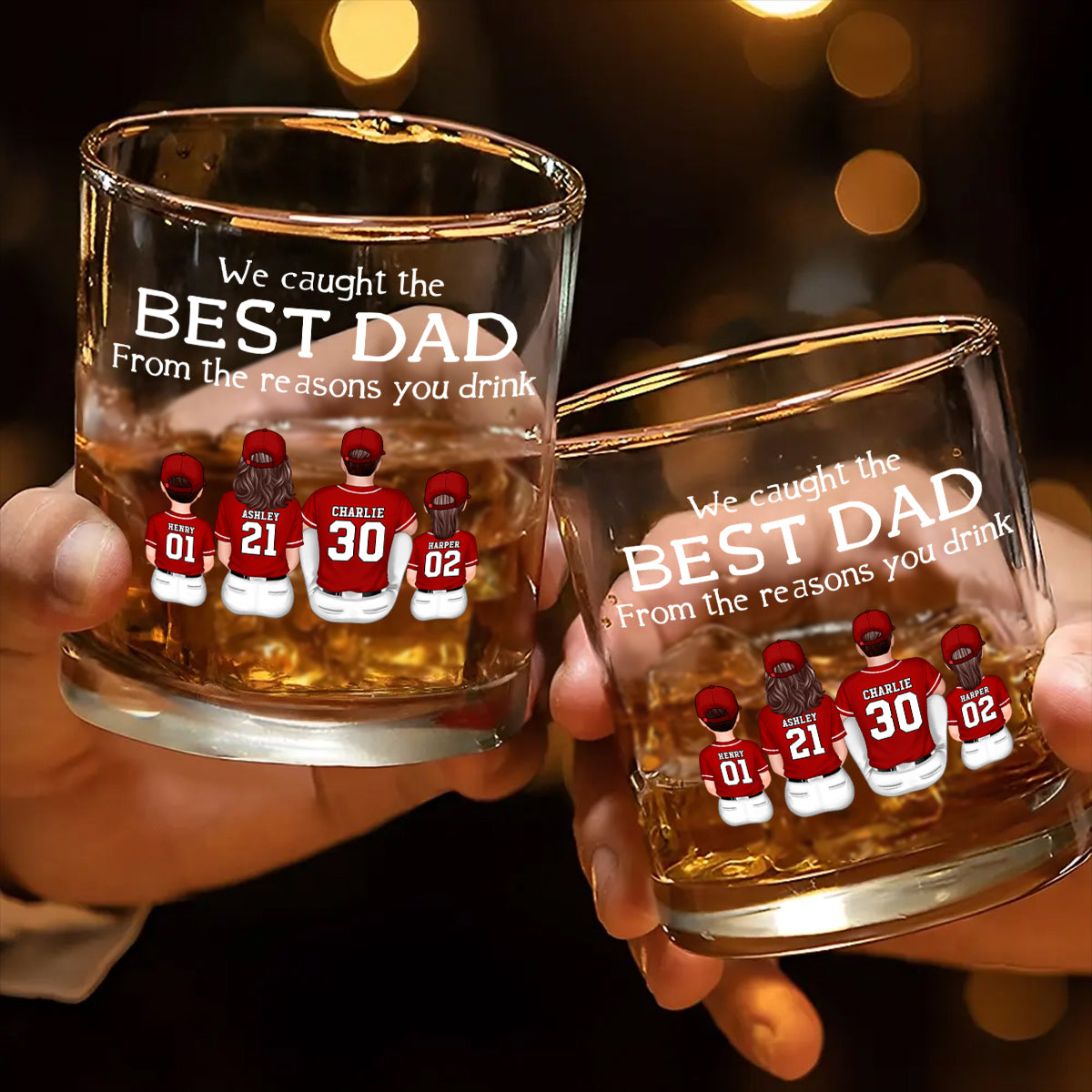 We Caught the Best Dad, From the Reasons You Drink Personalized Whiskey Glass, Father's Day Gift for Baseball Dad