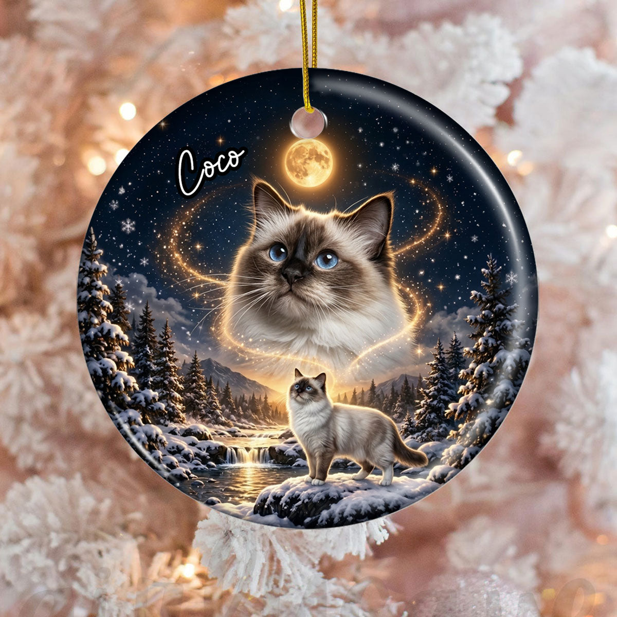 Christmas Dog Cat Howling to the Moon - Personalized Ceramic Ornament - Gift for Dog, Cat Lovers, Pet Memorial Gift