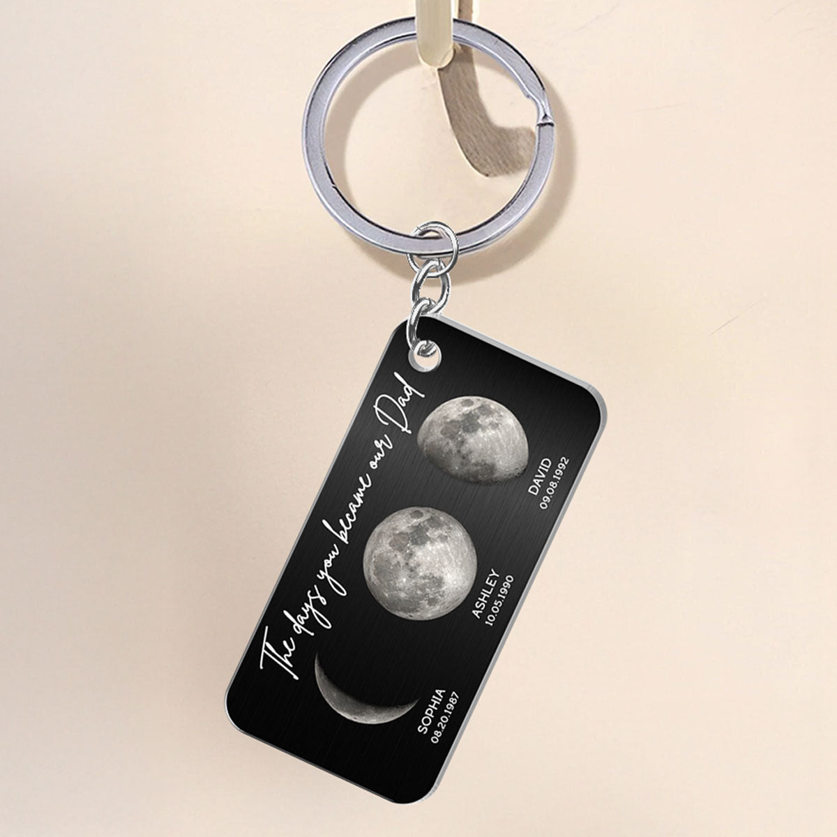 The Days You Became Our Dad Custom Birthday Moon Phase Personalized Metal Keychain