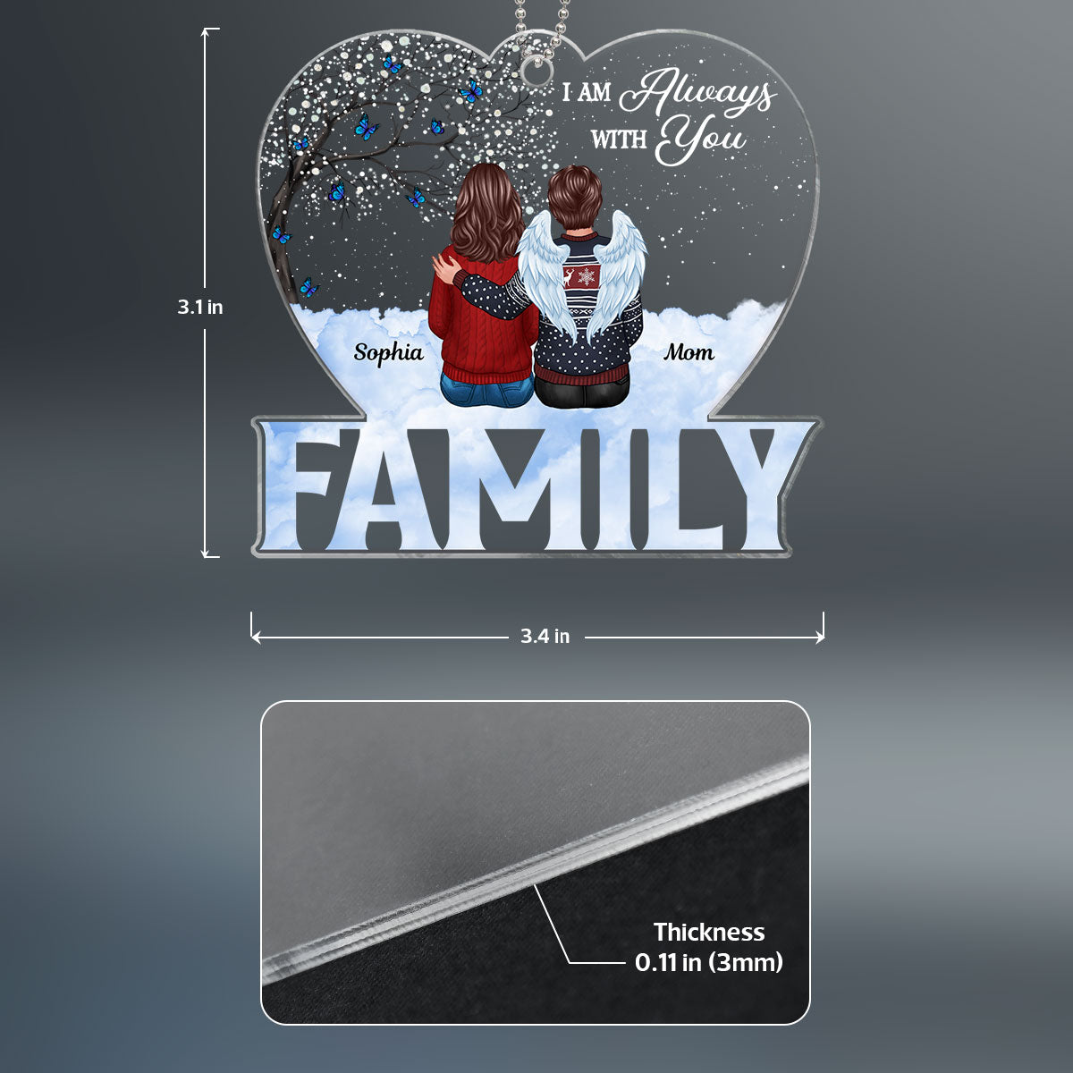 Family Memorial Sitting Sky Heart Blossom Tree Personalized Acrylic Ornament