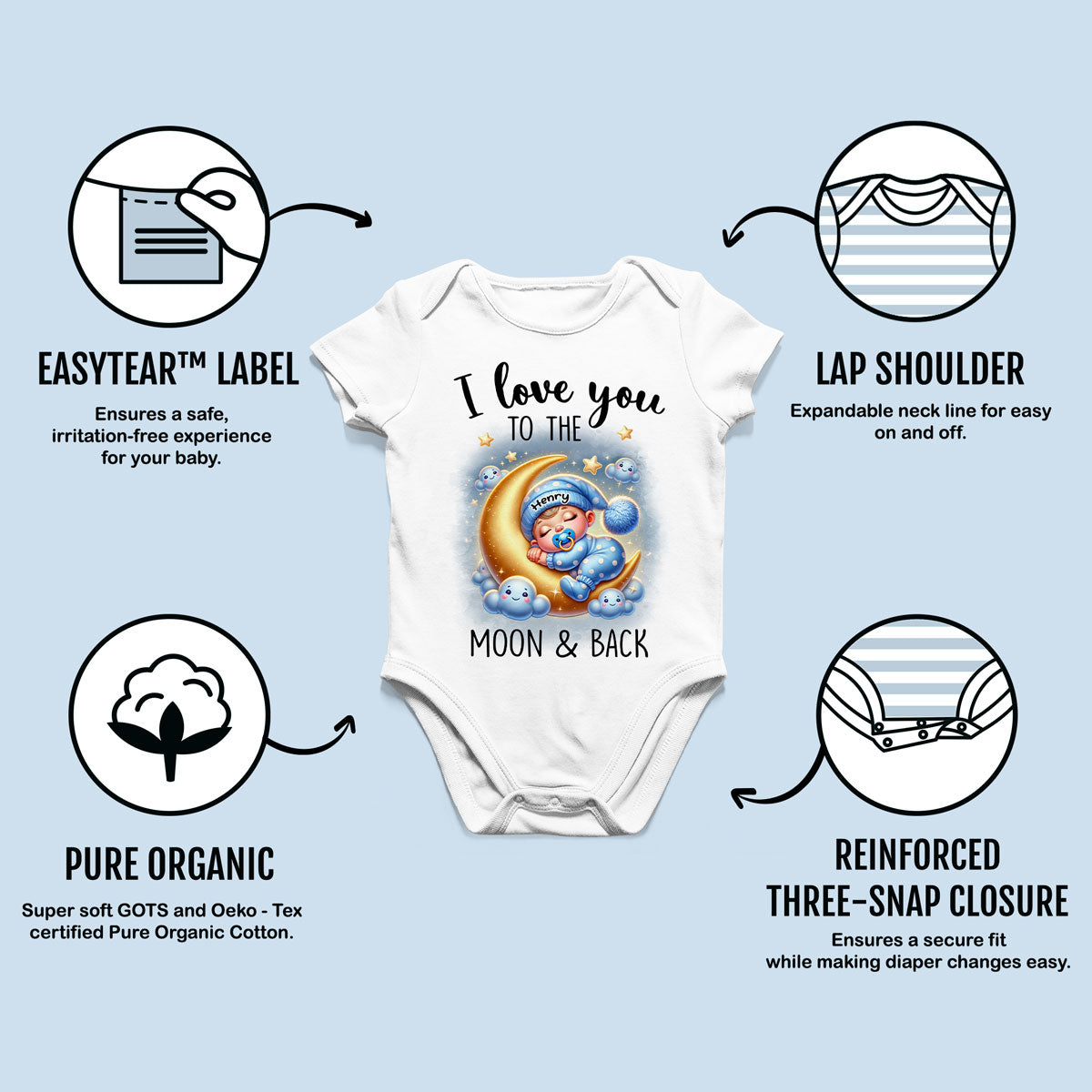 Love You To The Moon & Back Cute Baby On Moon Personalized Baby Onesie