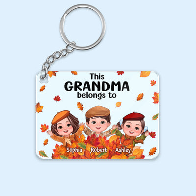 Fall Season Kids Playing In Leaf Pile Grandma Mom Personalized Acrylic Keychain