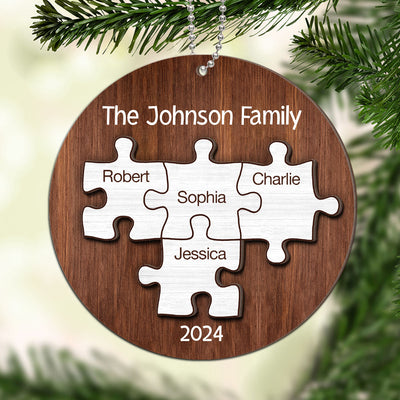 Pieces Of Our Family Christmas Keepsake Personalized 2-Layer Wooden Ornament
