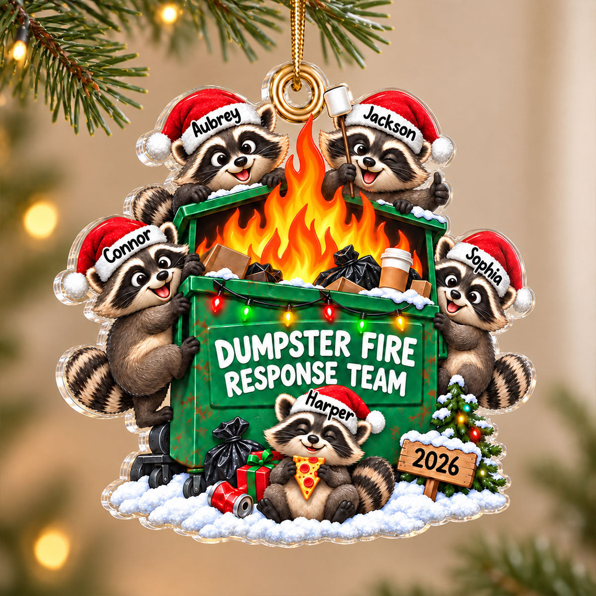 Funny Raccoons Dumpster Fire Response Team - Personalized Acrylic Ornament - Funny Gift For Coworkers, Work Besties, Colleagues