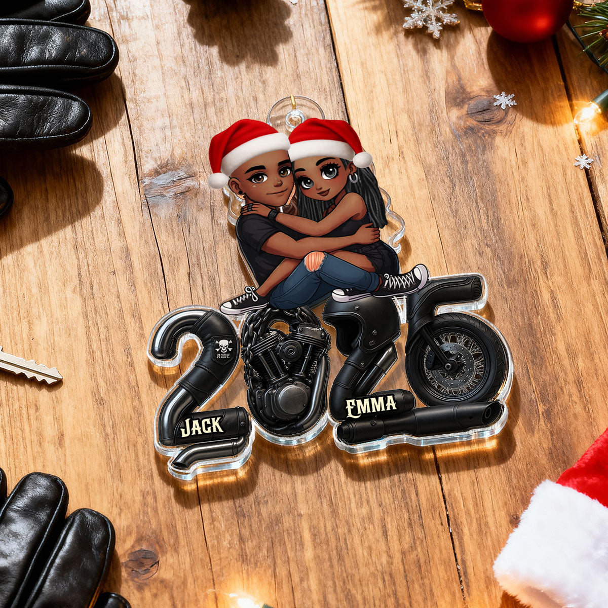 3D Effect Biker Couple- Personalized Acrylic Car Hanger- Gift For Bikers, Gift For Him, For Her