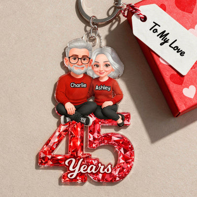 Couple Sitting Anniversary Date 3D Crystal Effect - Personalized Acrylic Keychain - Sentimental Gift for Her, Gift for Him