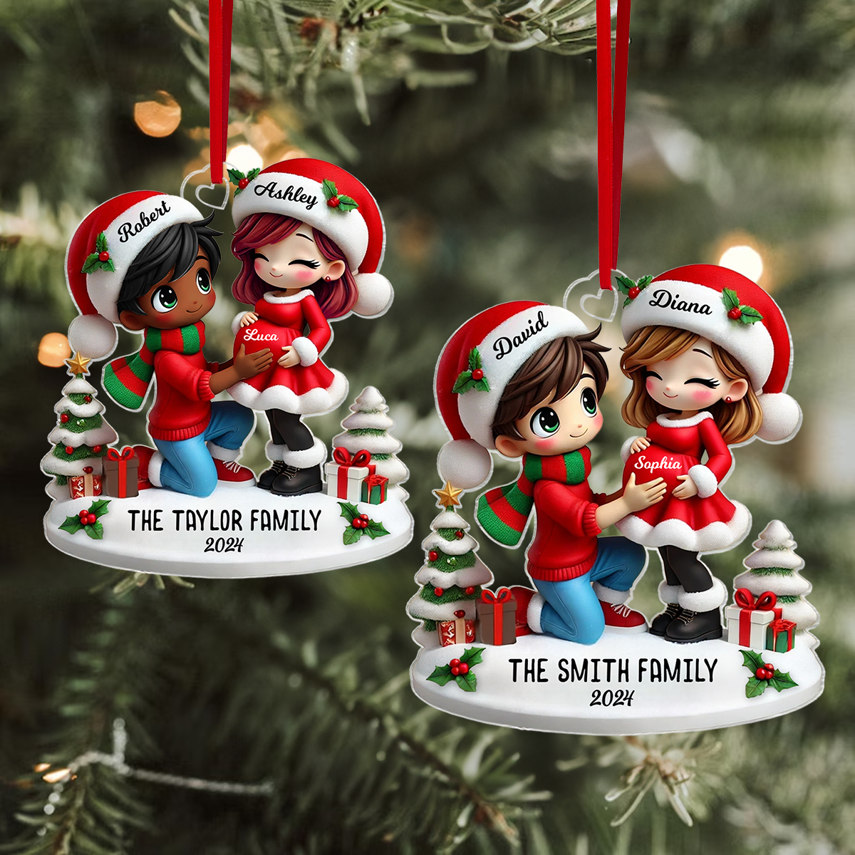 We Are Expecting A Baby Pretty Couple Personalized Acrylic Ornament, Christmas Gift for New Mom, New Dad, Pregnancy Announcement Gift