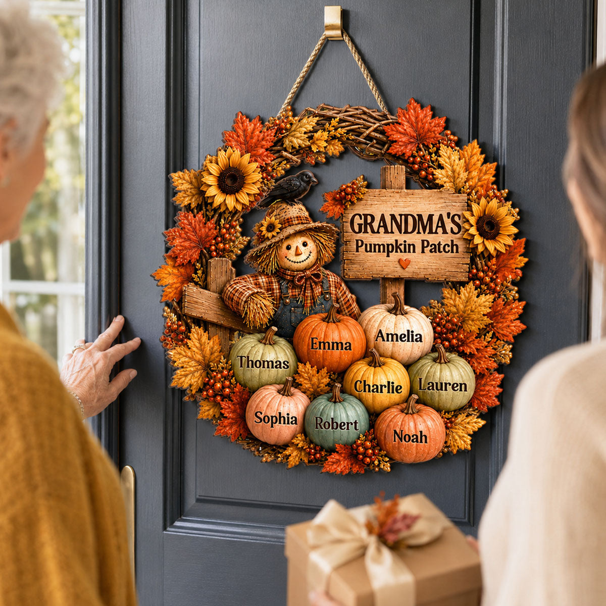 Grandma's Scarecrow Pumpkin Patch - Personalized Wooden Door Sign - Fall Decor for Grandma