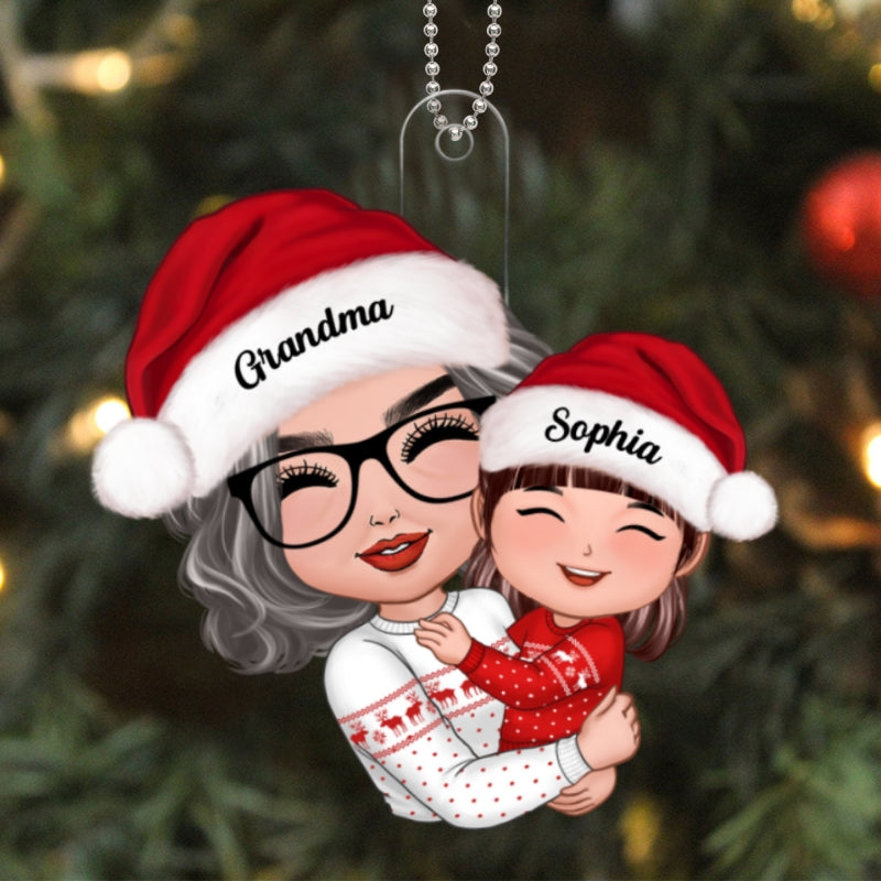 Doll Grandma Mom Hugging Kid Christmas Gift For Granddaughter Grandson Personalized Acrylic Ornament