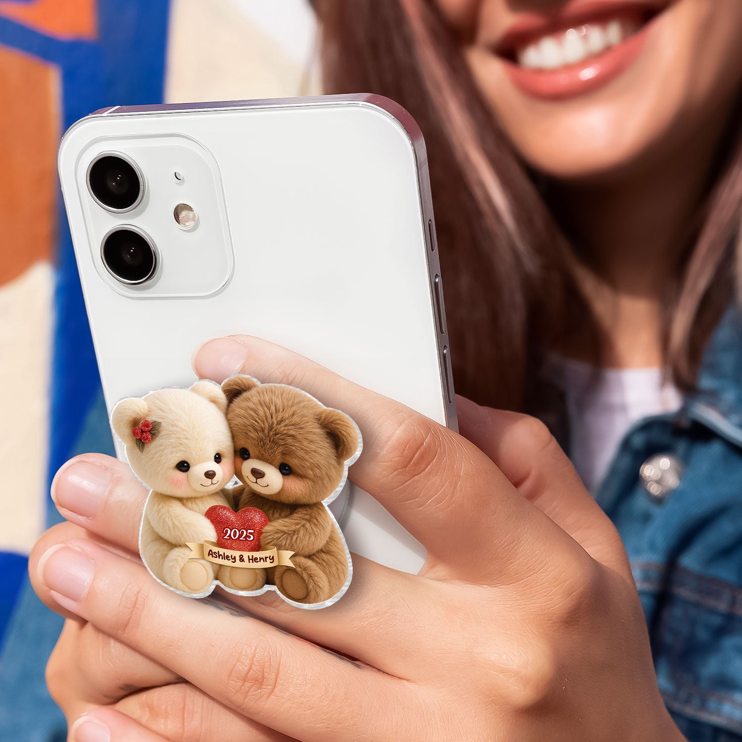 Loving Bear Couple - Personalized Acrylic Magnetic Phone Grip - Gift for him, for her, Matching Phone Grips for Couple