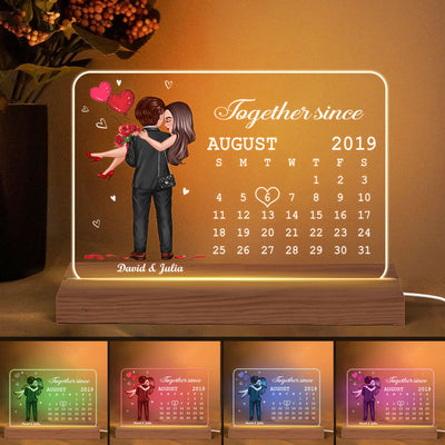 Embracing Hugging Doll Couple Calendar Personalized Custom Shape LED - Gift For Him Gift For Her