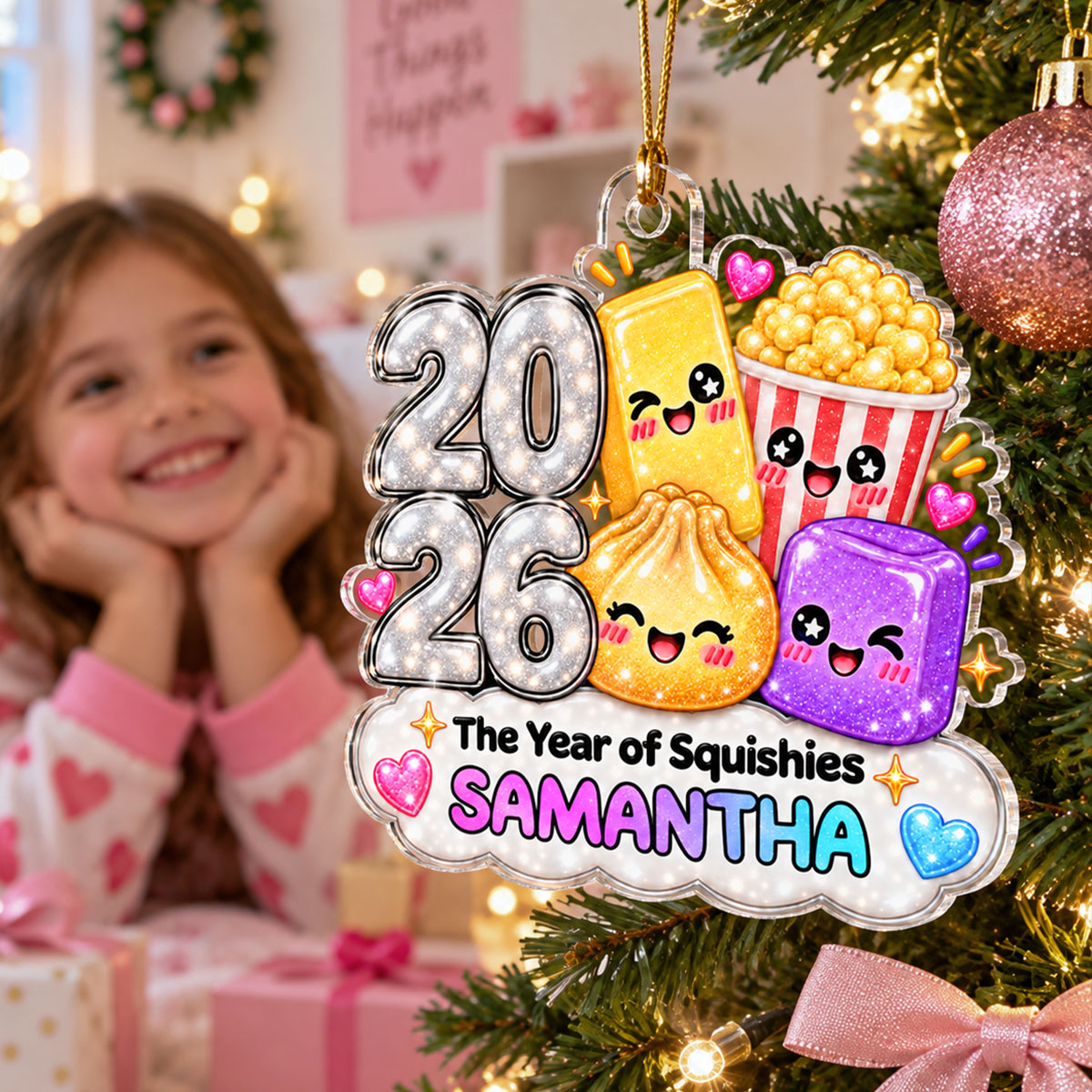 Cute Dim Sum Butter Popcorn Year Of Squishies - Personalized Acrylic Ornament - Christmas Gift, Keepsake For Kids, Teenagers
