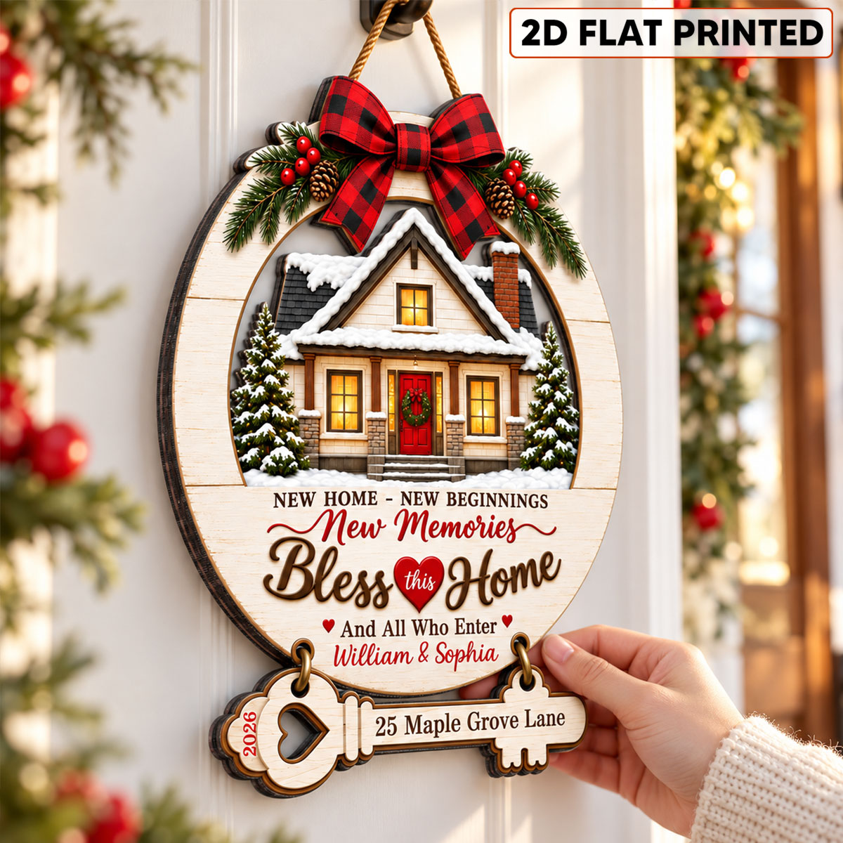 New Home New Beginnings Bless This Home Custom Family Name & Year - Personalized Wood Sign - Christmas Housewarming Gift For New Homeowners, Couples, Families