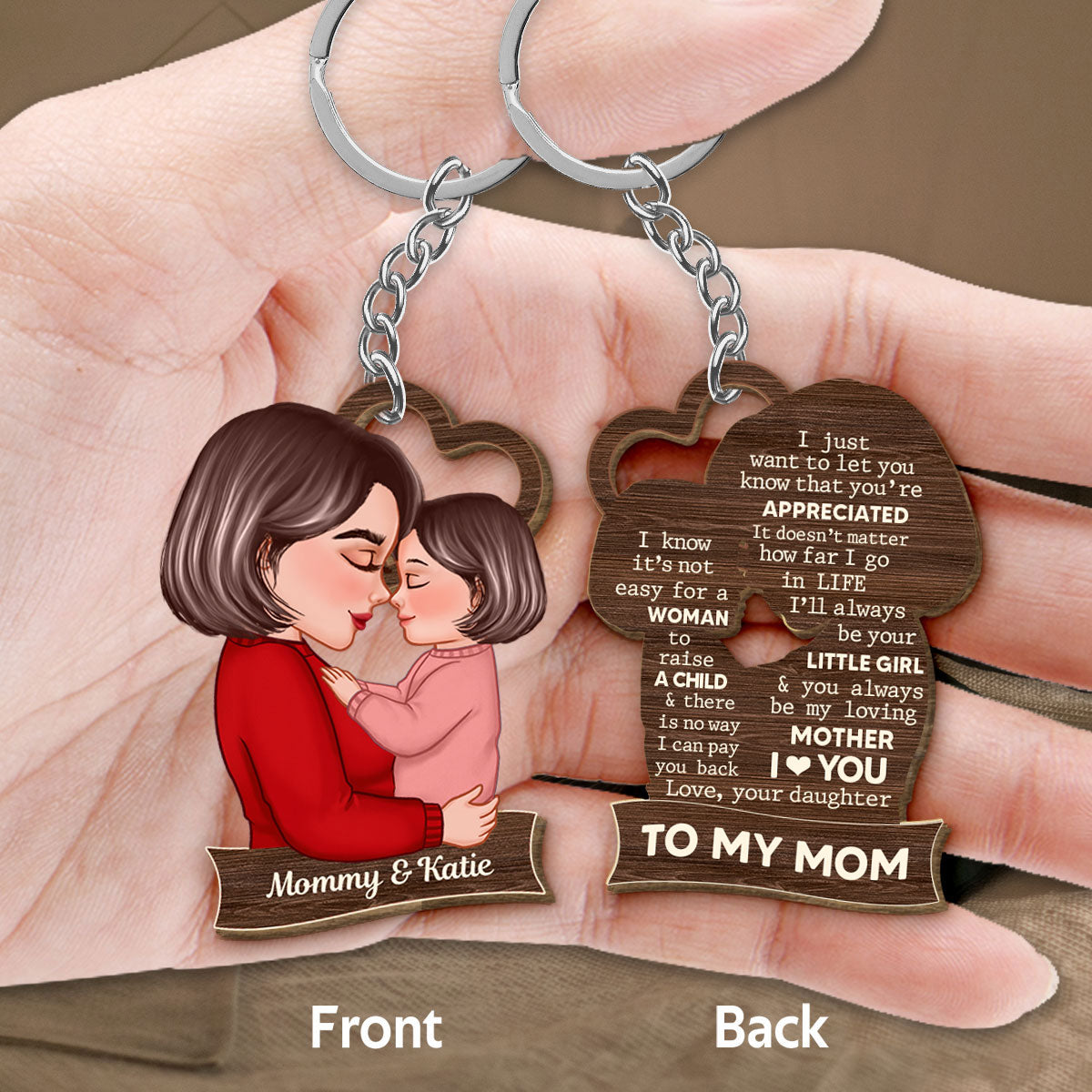 To My Mom Grandma Son Daughter Grandson Granddaughter Personalized Wooden Keychain