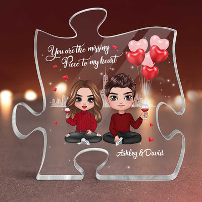 The Missing Piece To My Heart Doll Couple Personalized Puzzle Acrylic Plaque - Valentine‘s Day Gift For Him, Gift For Her