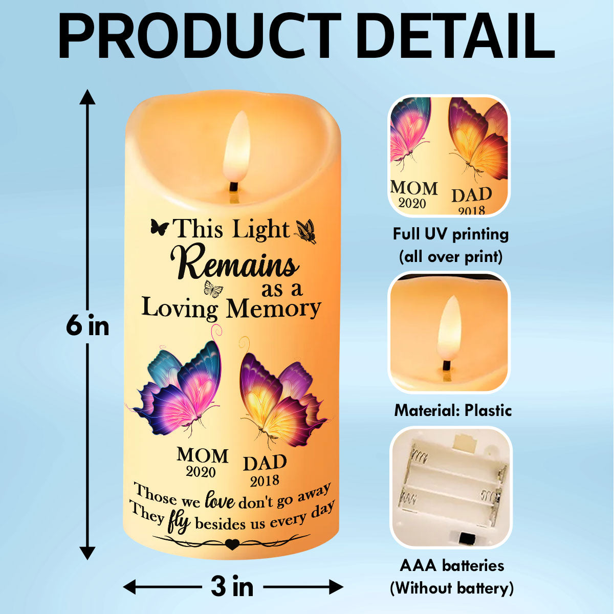 This Light Remains As A Loving Memory Personalized Flameless LED Candle - Christmas Gift, Sympathy Gift For Family Members