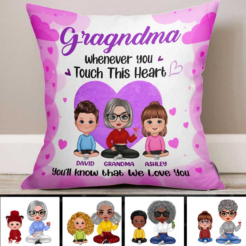 Nana Grandma Whenever You Touch This Heart Personalized Pillow