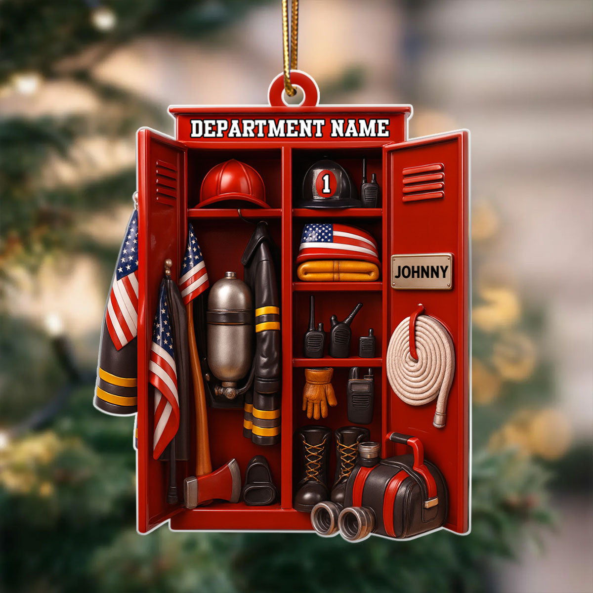 Custom Name & Department Firefighter Locker – Personalized Acrylic Ornament – Christmas Tree Decor for Firemen or First Responders