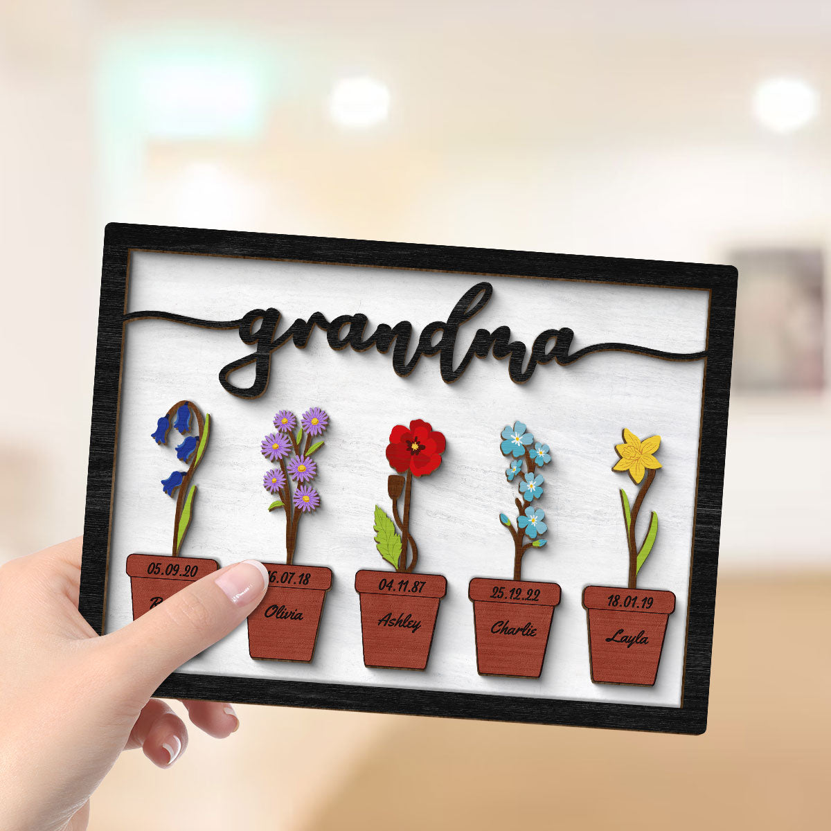 Grandma Mom Flower Pot Personalized 2-layer Woode Plaque