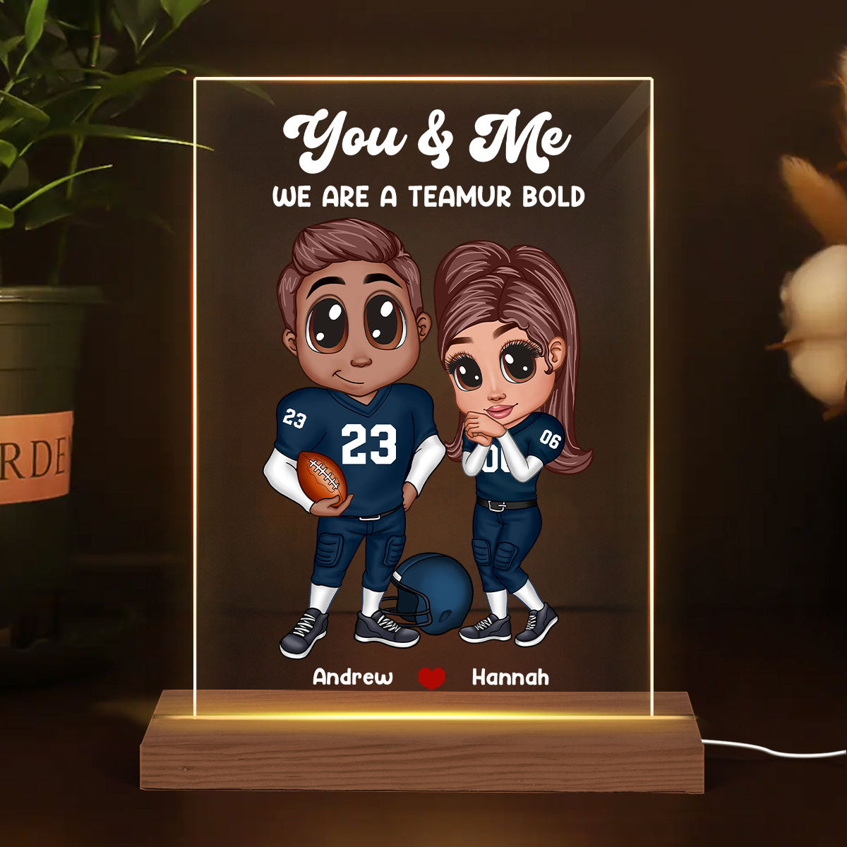 Personalized Y2K Football Couple Acrylic LED Night Light,  Gift for Couples
