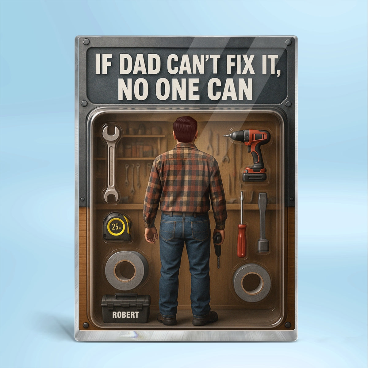 3D Effect If Dad Can't Fix It No One Can Custom Figure Personalized Flat Rectangle Acrylic Block