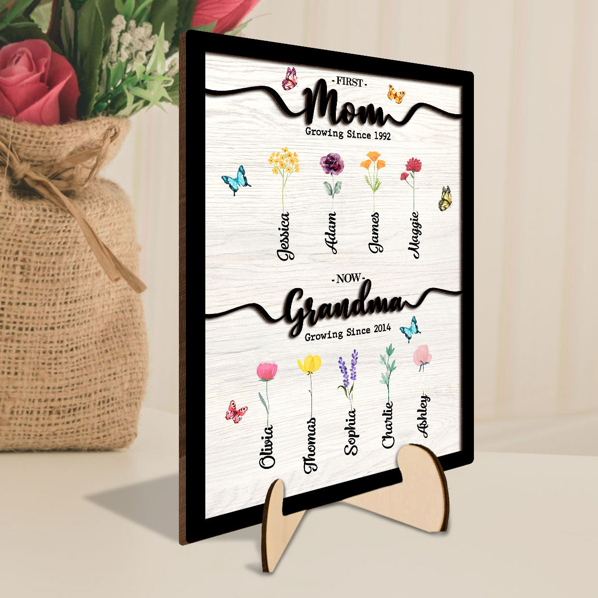First Mom Now Grandma Personalized 2-Layer Wooden Plaque