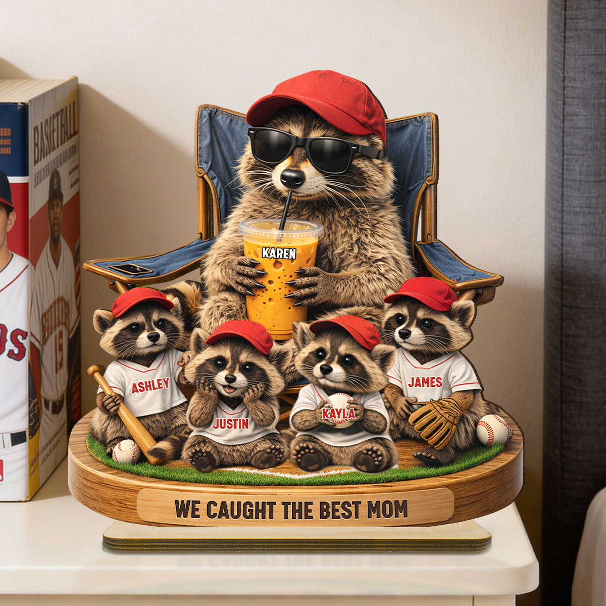 Raccoon We Caught the Best Mom - Personalized 2-Layered Wooden Plaque - Mother's Day Gift for Mom, Wife